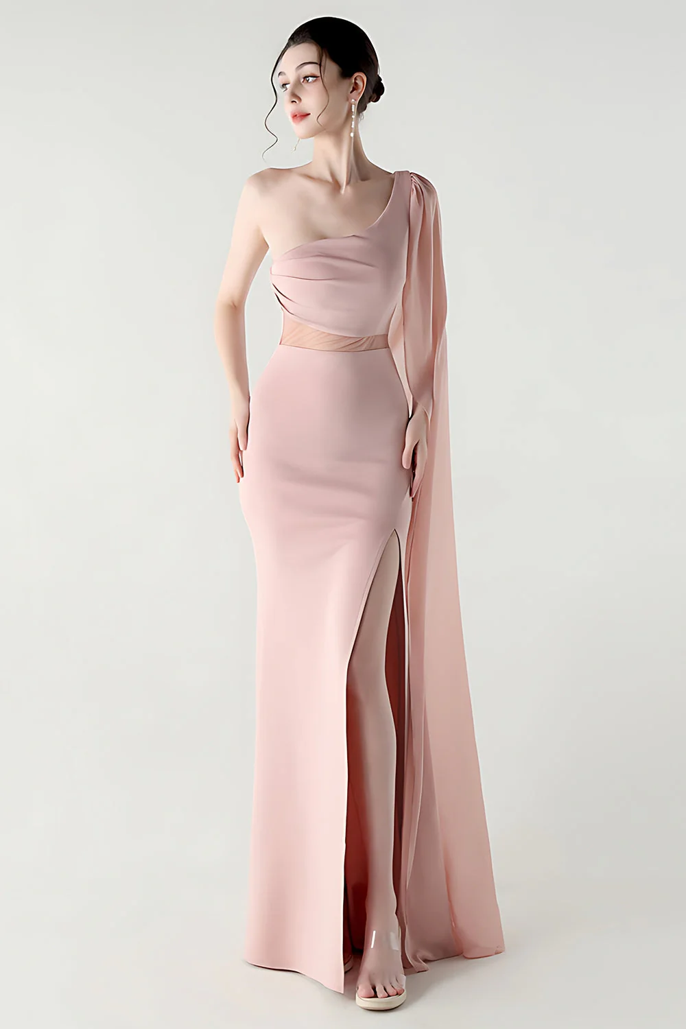 Black Mermaid One Shoulder Streamer Long Evening Dress with slit - Image 18