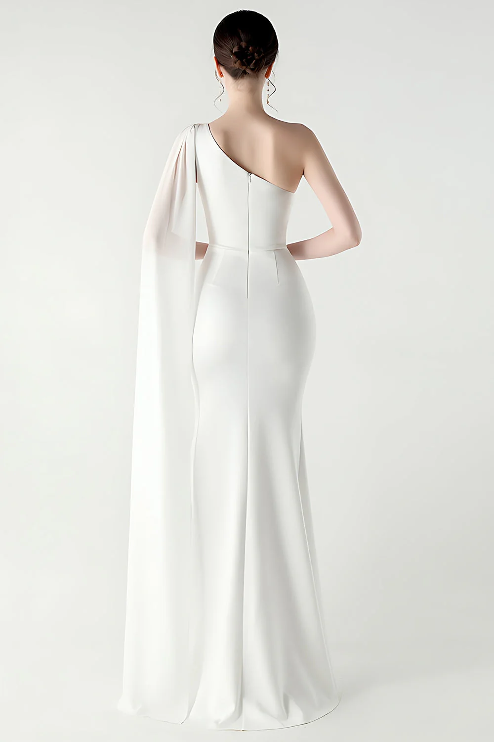Black Mermaid One Shoulder Streamer Long Evening Dress with slit - Image 20
