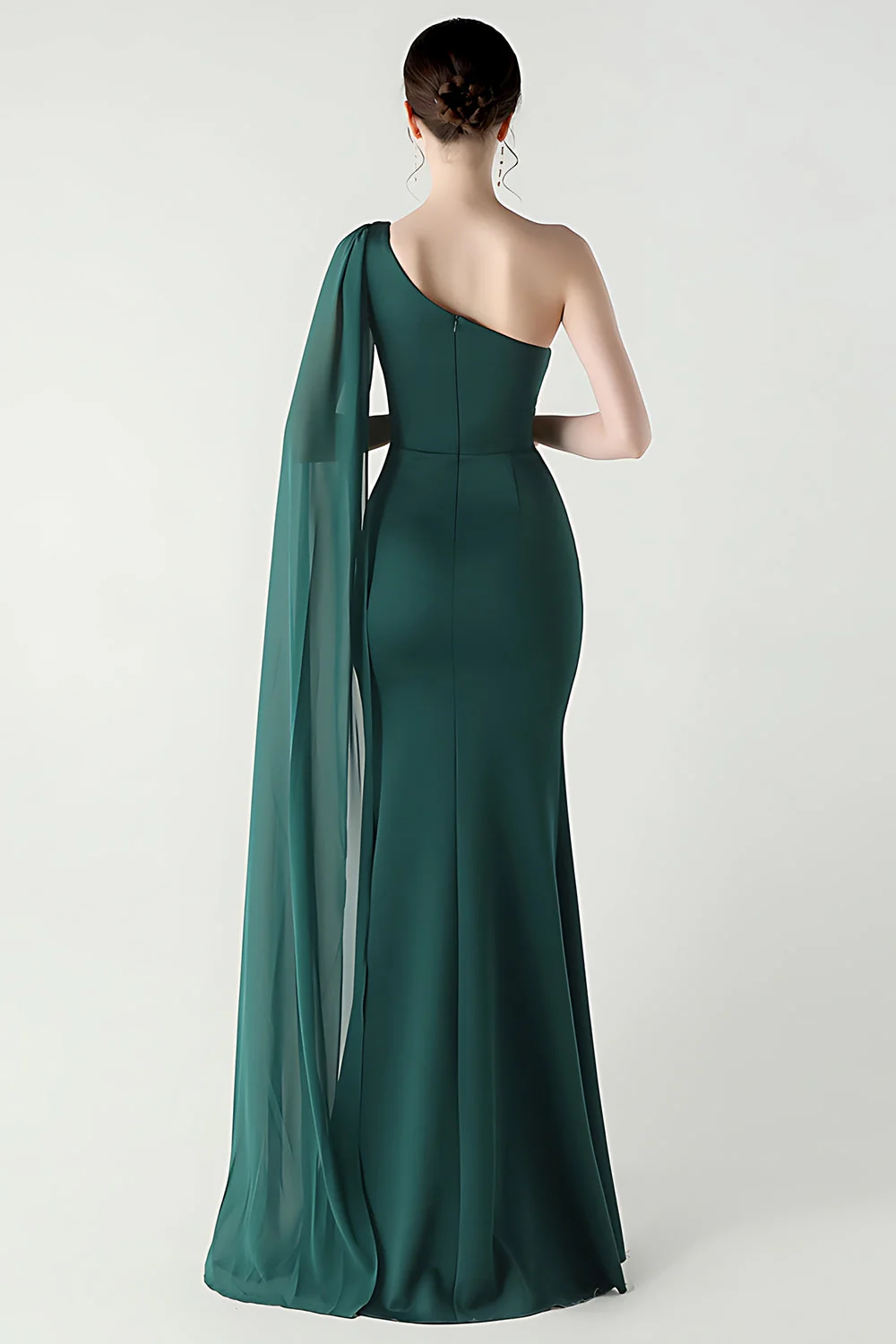 Black Mermaid One Shoulder Streamer Long Evening Dress with slit - Image 25