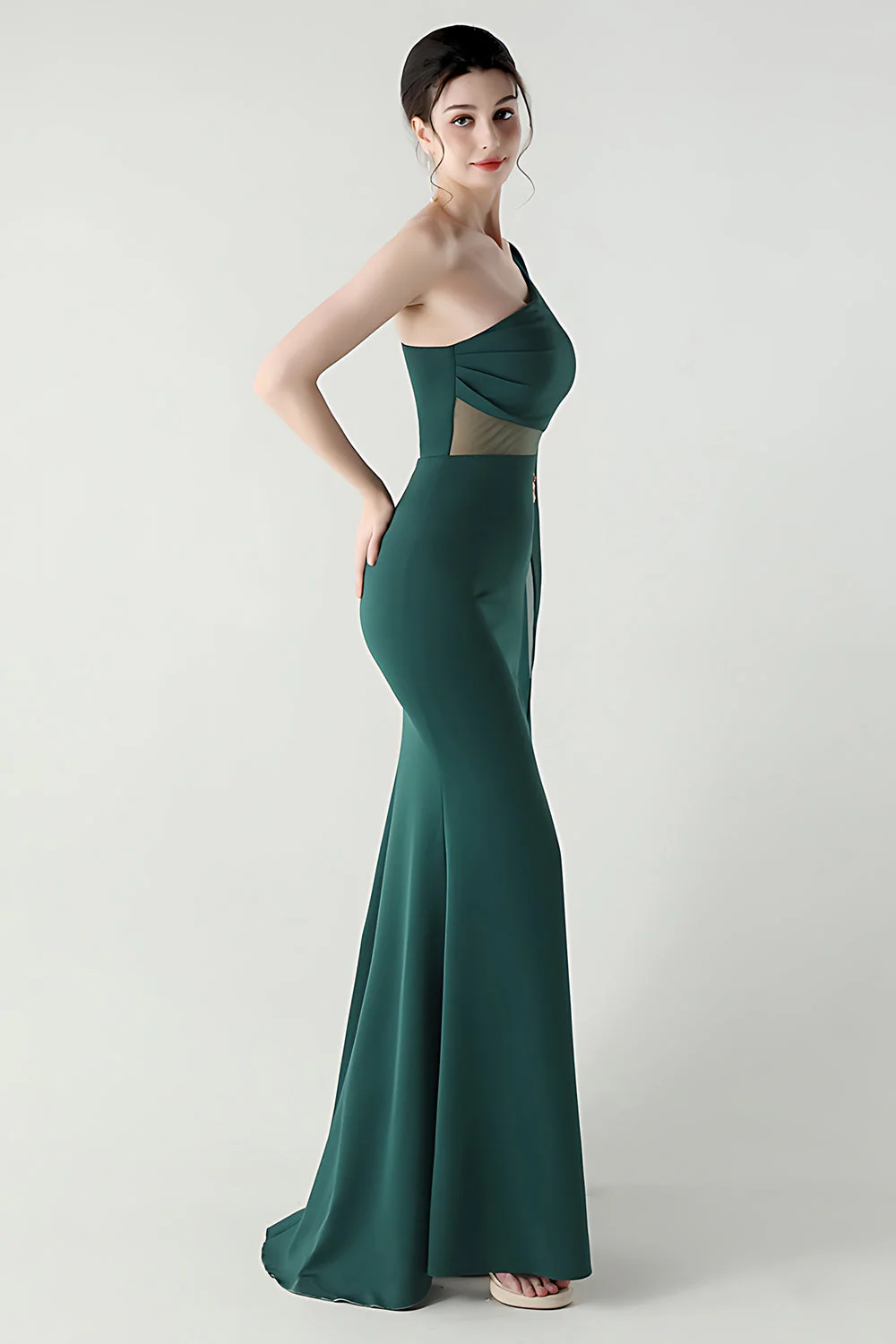 Black Mermaid One Shoulder Streamer Long Evening Dress with slit - Image 26