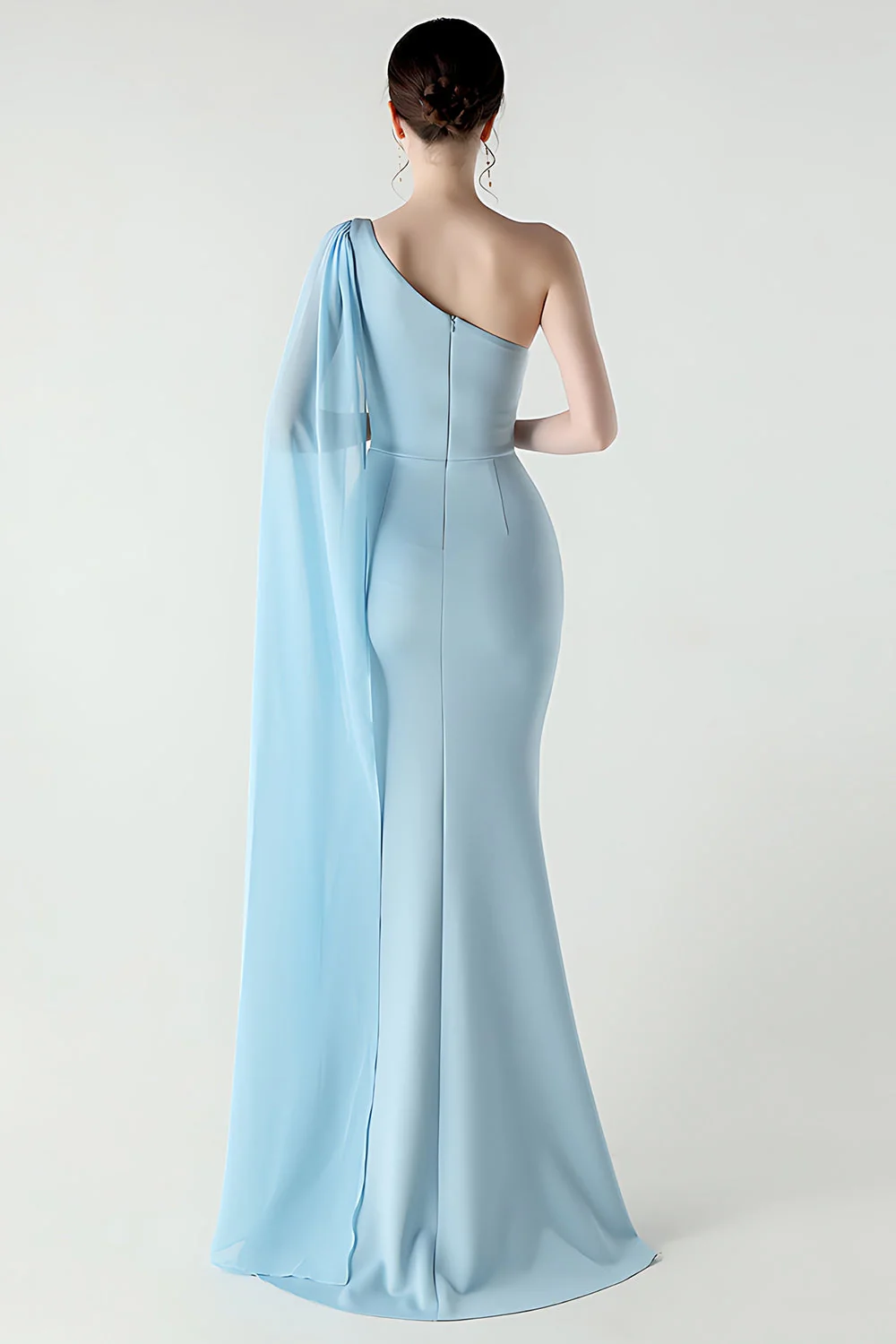 Black Mermaid One Shoulder Streamer Long Evening Dress with slit - Image 30