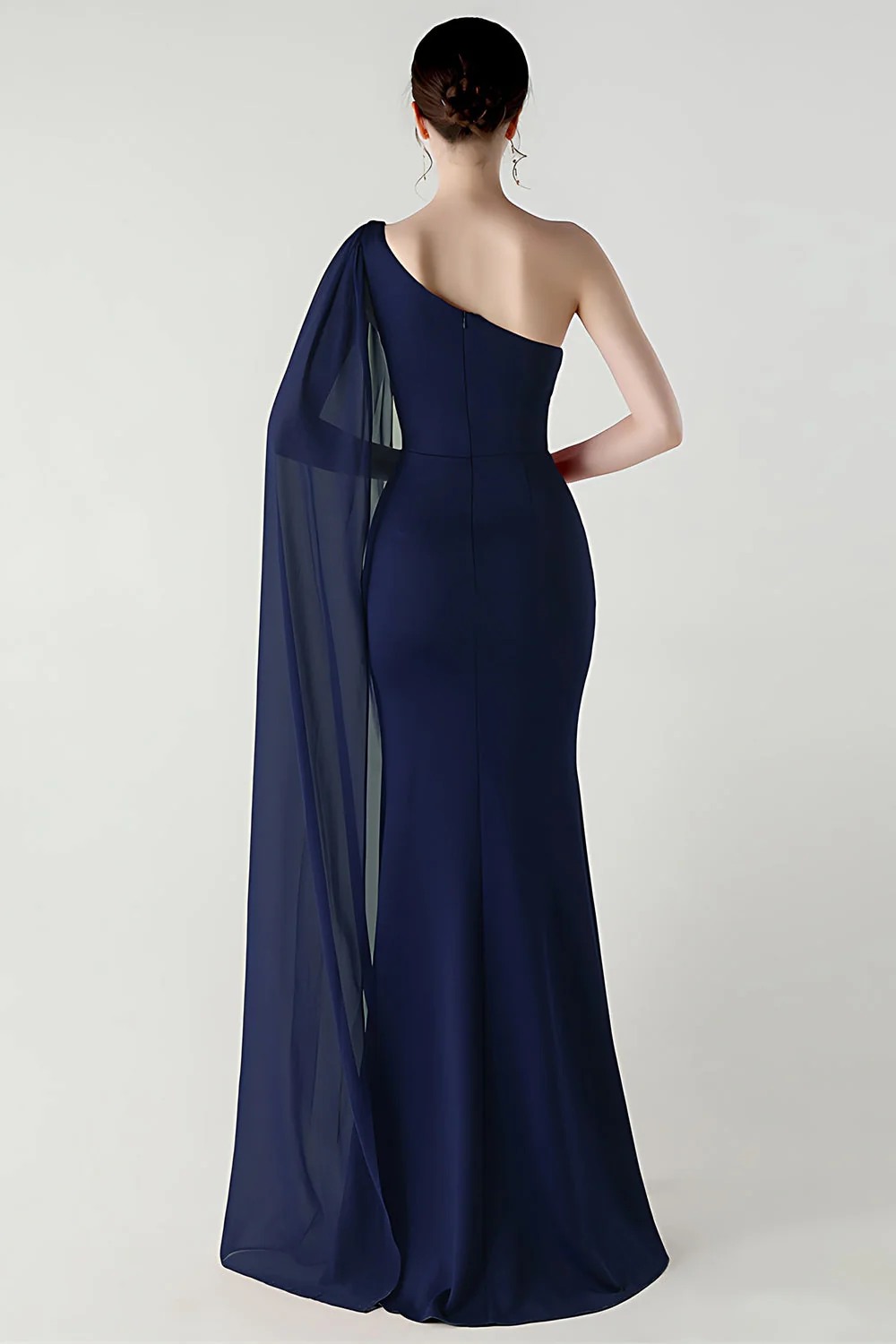 Black Mermaid One Shoulder Streamer Long Evening Dress with slit - Image 6