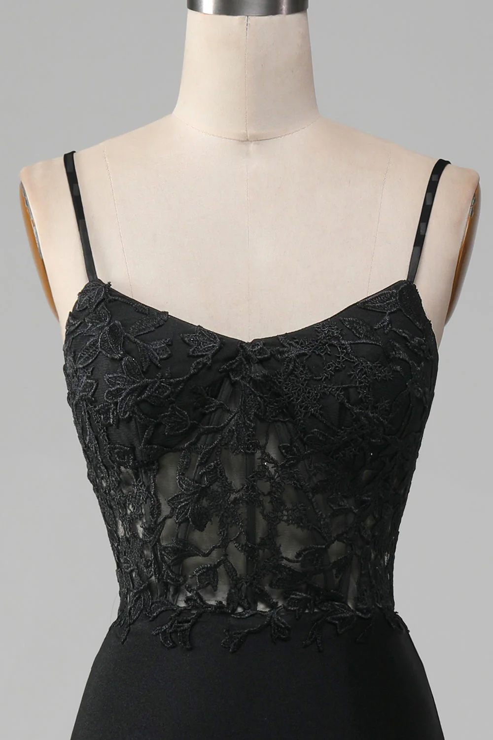 Black Mermaid Spaghetti Straps Corset Prom Dress With Appliques - Image 5