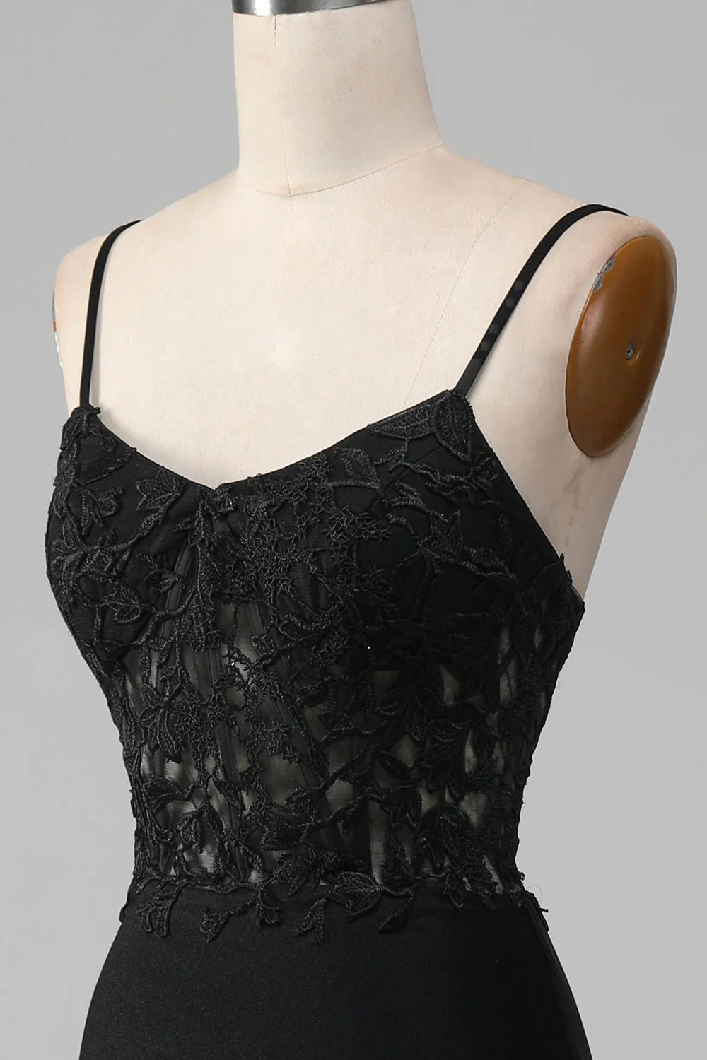 Black Mermaid Spaghetti Straps Corset Prom Dress With Appliques - Image 7