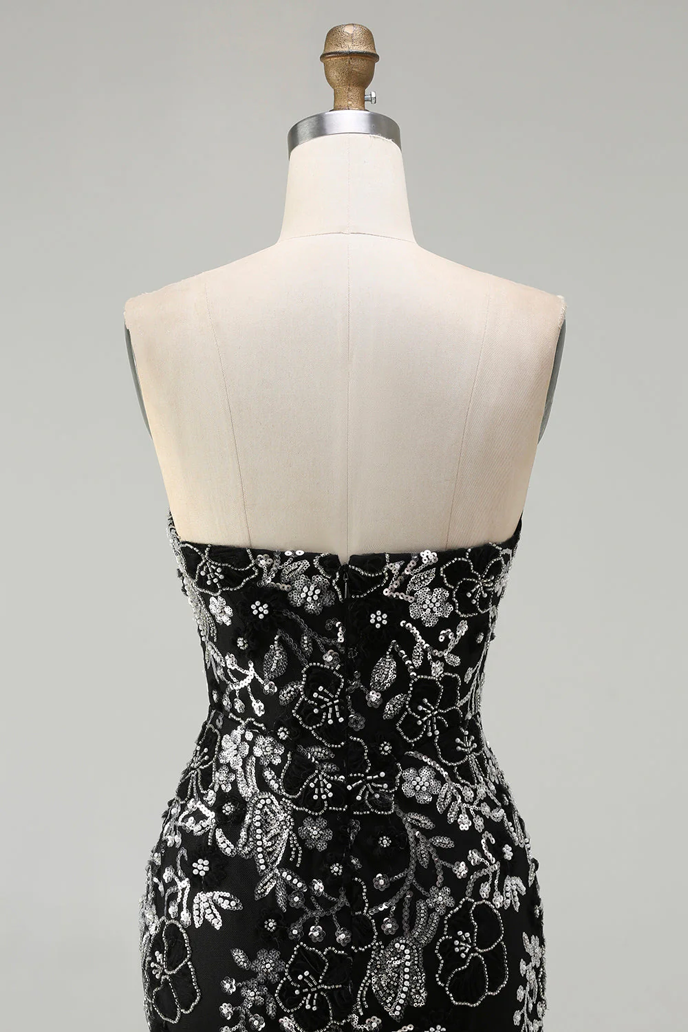 Black Mermaid Strapless Appliqued Long Prom Dress with Beading - Image 5
