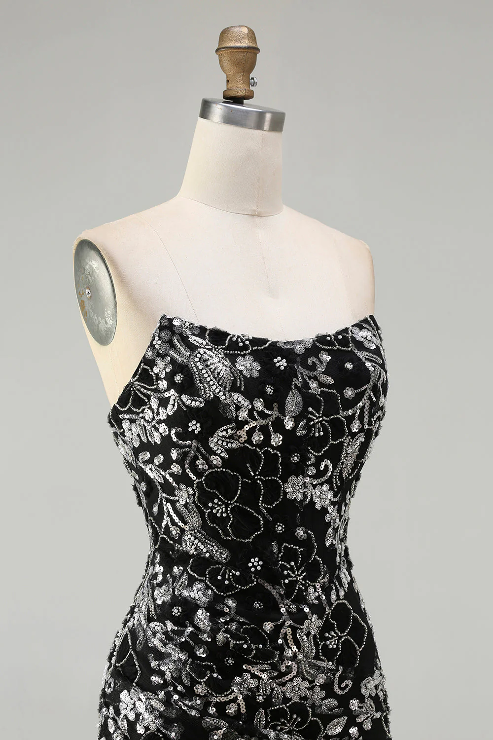 Black Mermaid Strapless Appliqued Long Prom Dress with Beading - Image 6