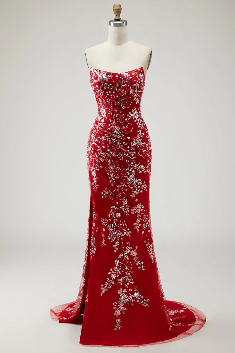 Black Mermaid Strapless Appliqued Long Prom Dress with Beading - Image 7