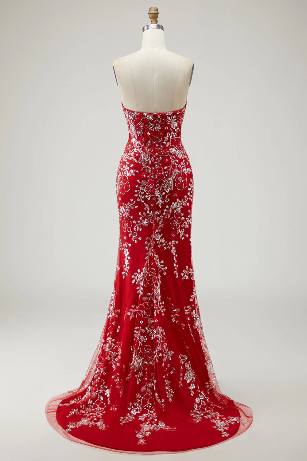 Black Mermaid Strapless Appliqued Long Prom Dress with Beading - Image 8
