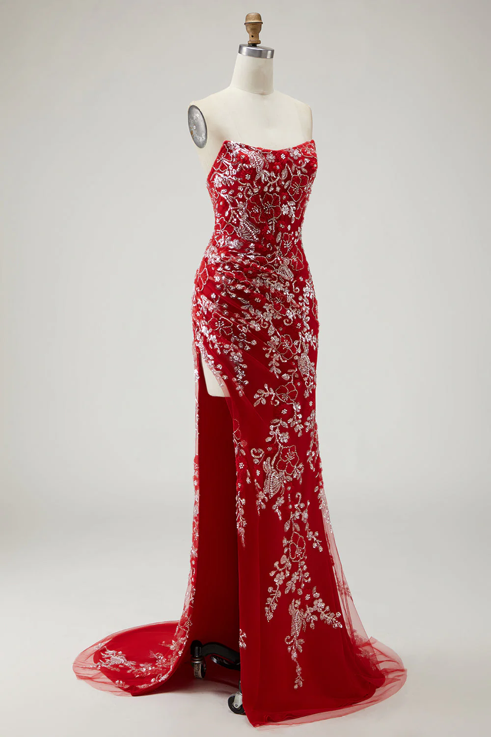 Black Mermaid Strapless Appliqued Long Prom Dress with Beading - Image 9