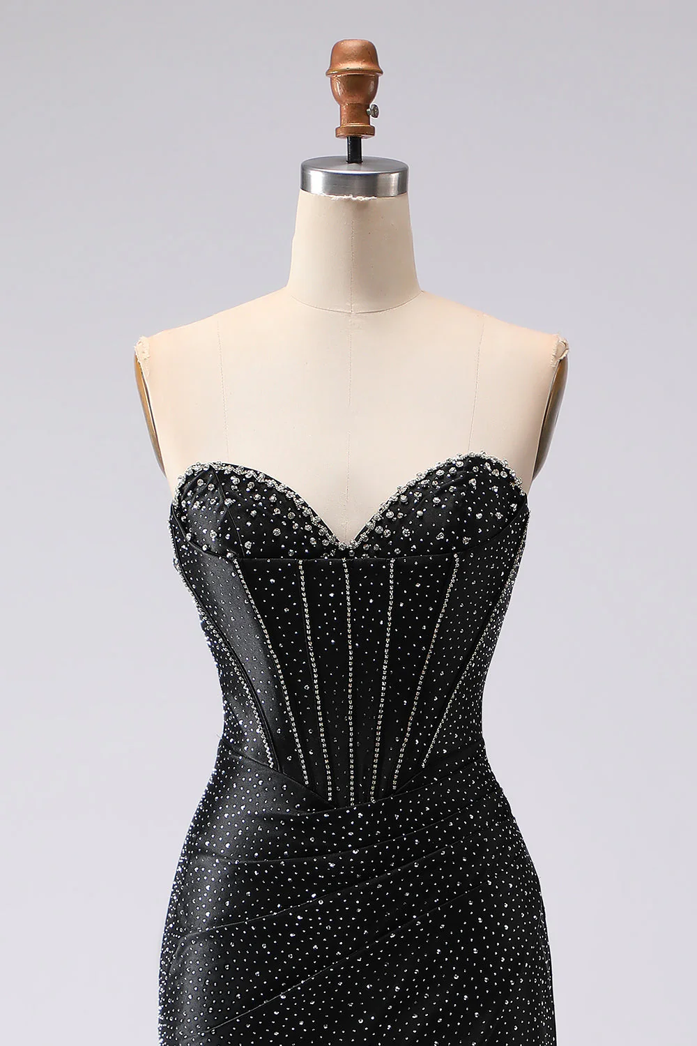 Black Mermaid Sweetheart Beaded Corset Long Prom Dress with Slit - Image 4