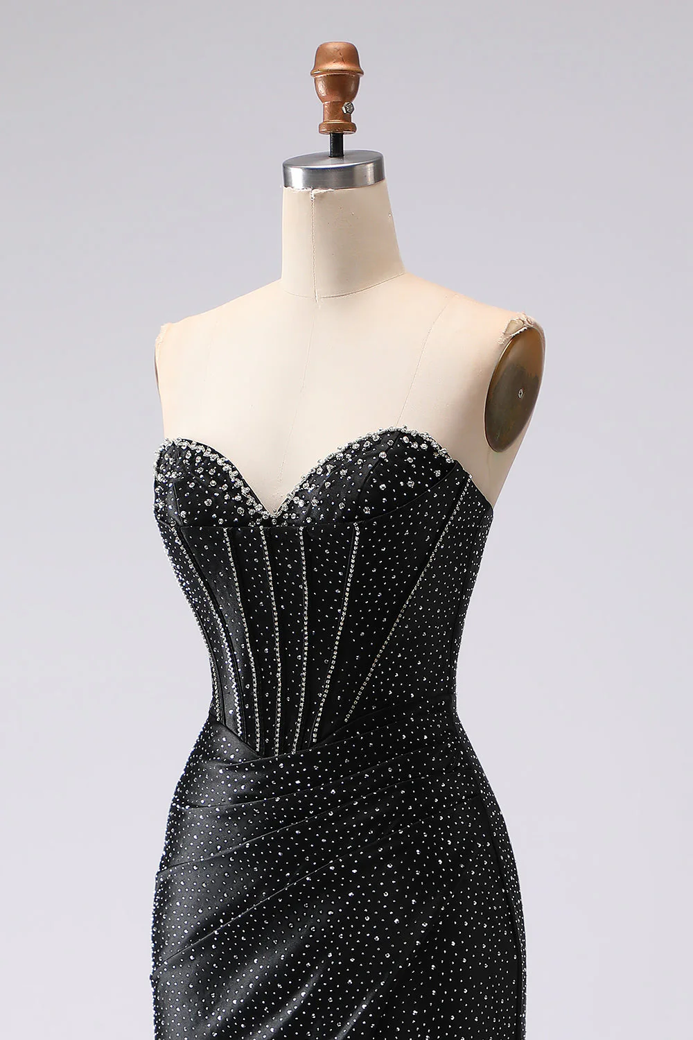 Black Mermaid Sweetheart Beaded Corset Long Prom Dress with Slit - Image 6