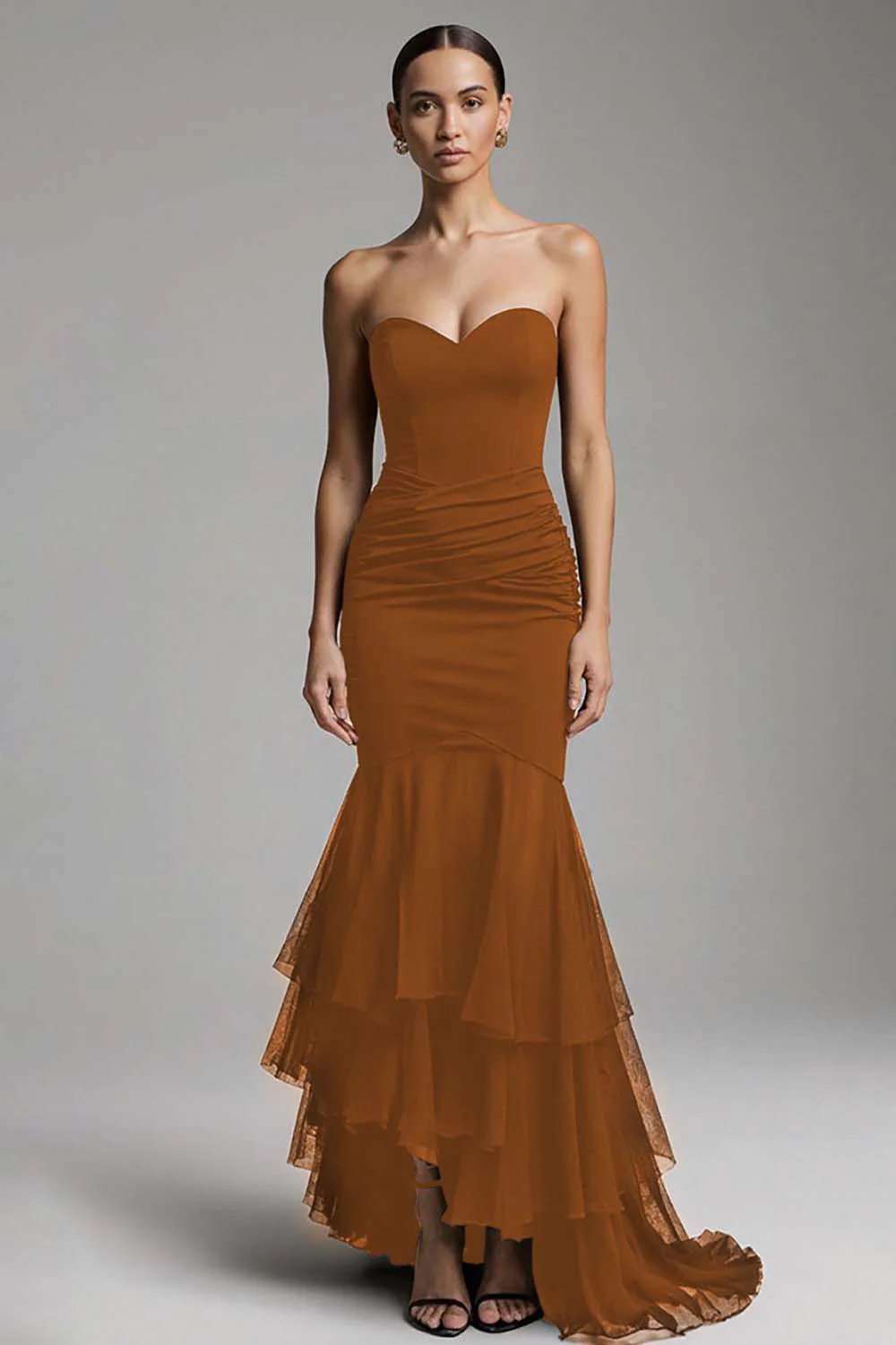 Black Mermaid Sweetheart Sweep Train Maxi Evening Dress with Ruffles - Image 5