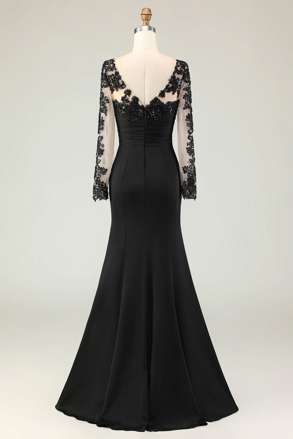 Black Mermaid V-Neck Long Mother of the Bride Dress with Lace Appliques - Image 2