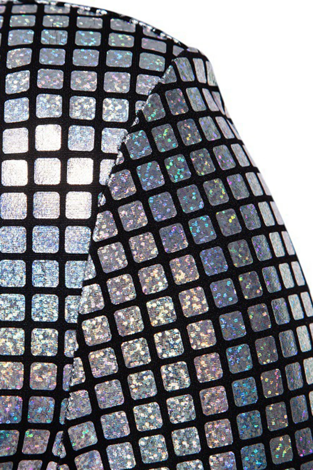 Black Metallic Grid Single Breasted Notched Lapel 2-Piece Men's Prom Suits - Image 10