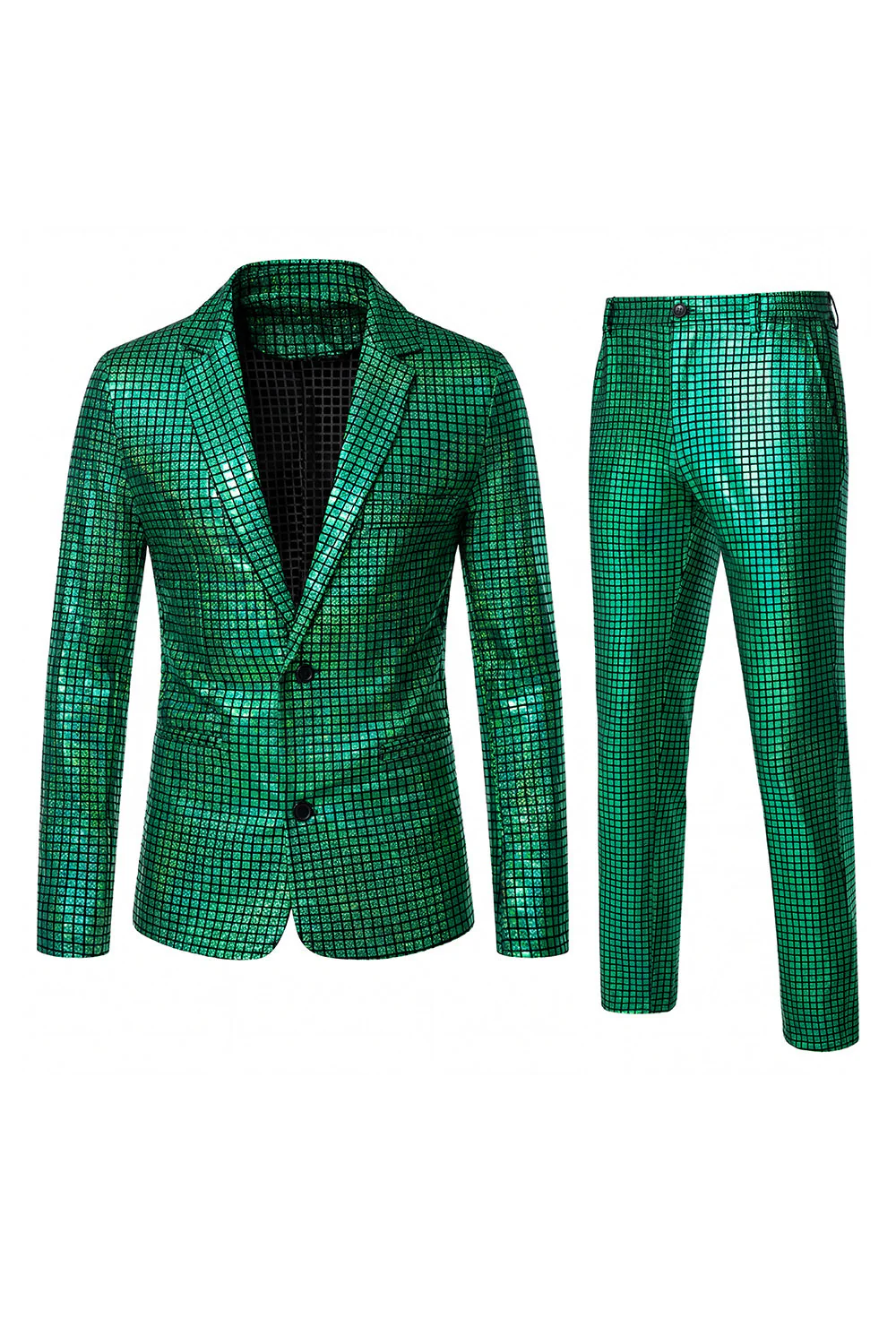 Black Metallic Grid Single Breasted Notched Lapel 2-Piece Men's Prom Suits - Image 13
