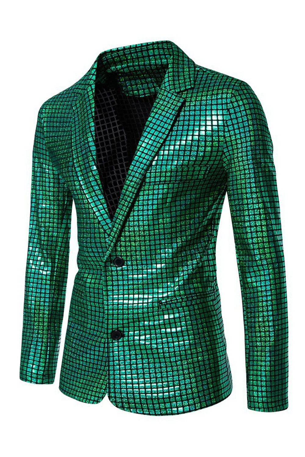 Black Metallic Grid Single Breasted Notched Lapel 2-Piece Men's Prom Suits - Image 15
