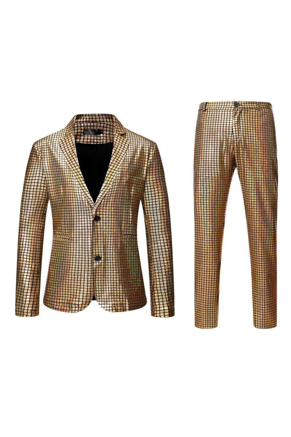 Black Metallic Grid Single Breasted Notched Lapel 2-Piece Men's Prom Suits - Image 18