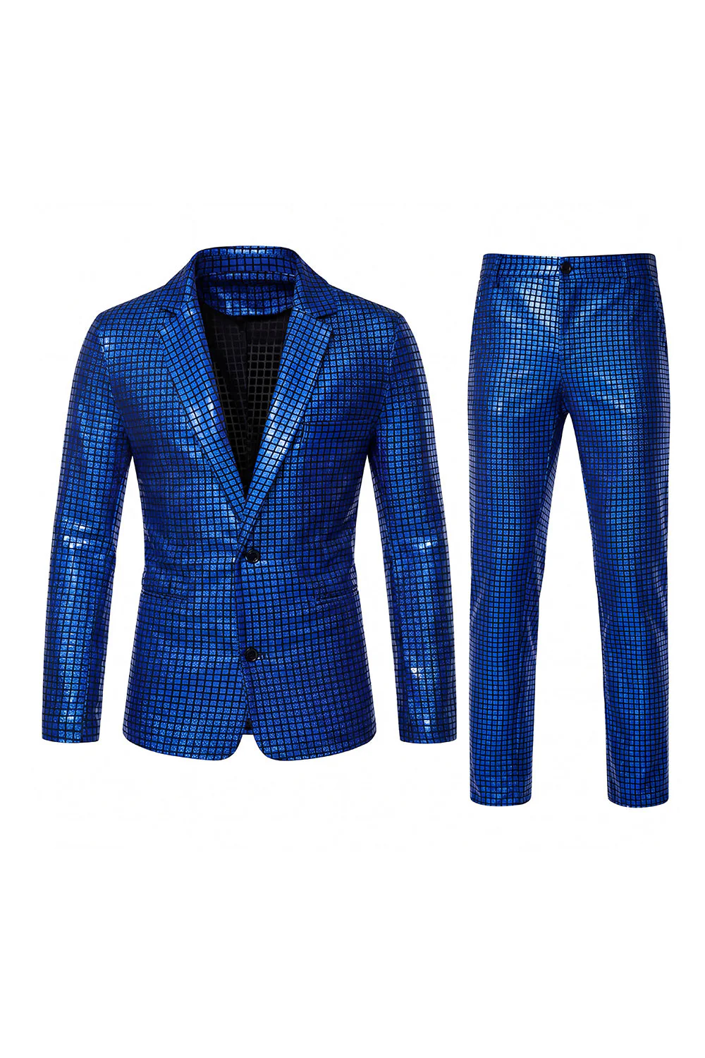 Black Metallic Grid Single Breasted Notched Lapel 2-Piece Men's Prom Suits - Image 19