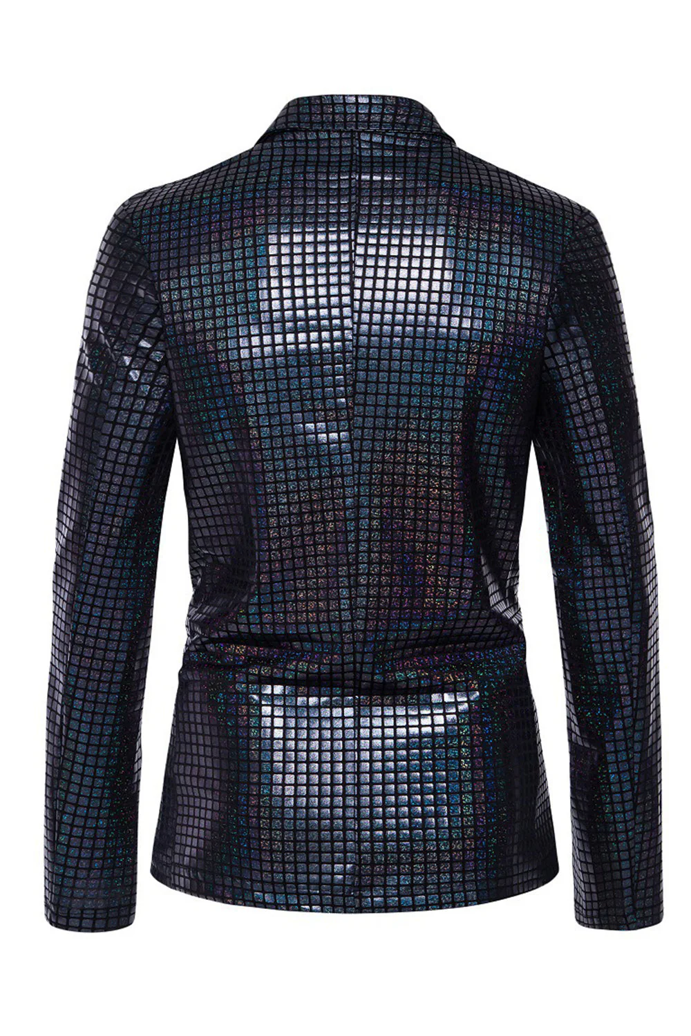 Black Metallic Grid Single Breasted Notched Lapel 2-Piece Men's Prom Suits - Image 2