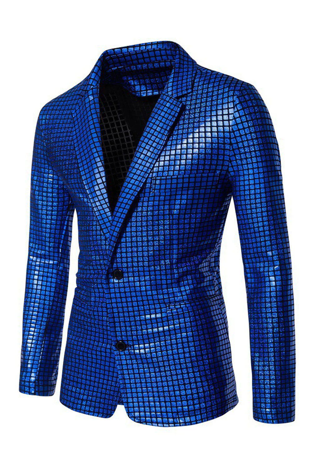 Black Metallic Grid Single Breasted Notched Lapel 2-Piece Men's Prom Suits - Image 21