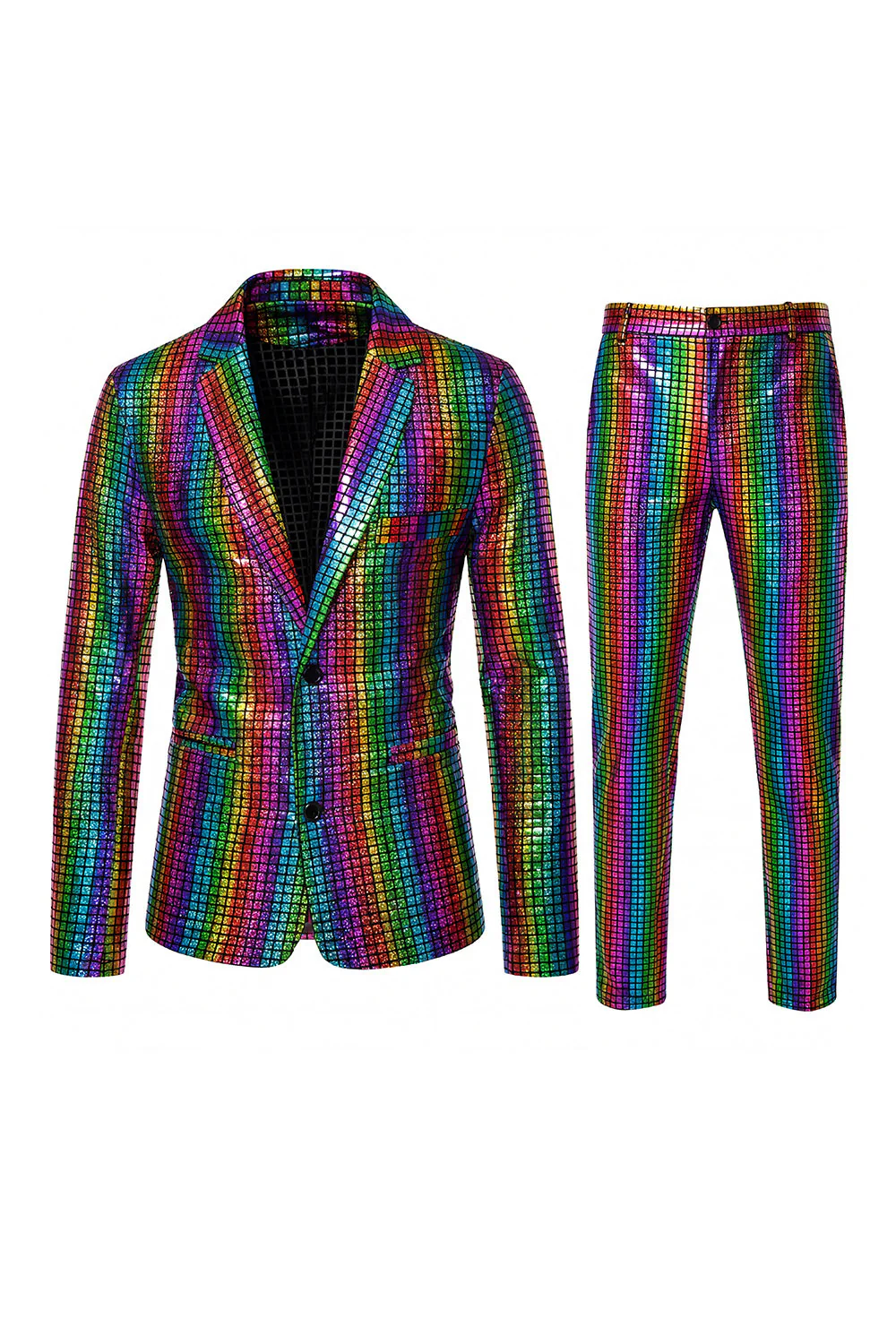 Black Metallic Grid Single Breasted Notched Lapel 2-Piece Men's Prom Suits - Image 25