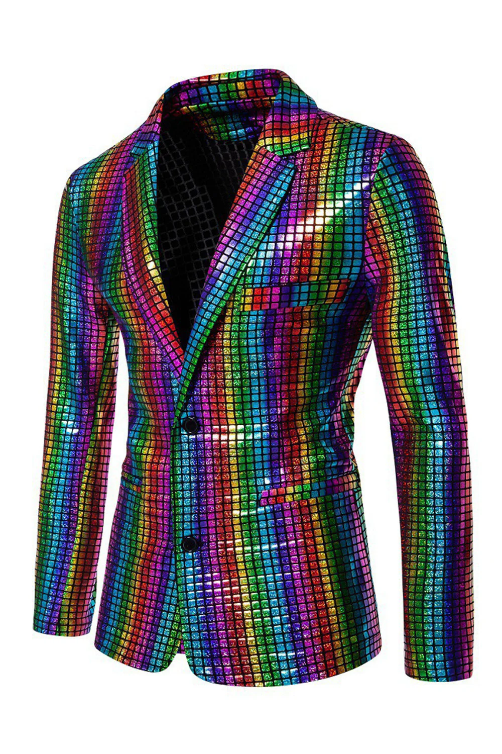 Black Metallic Grid Single Breasted Notched Lapel 2-Piece Men's Prom Suits - Image 27