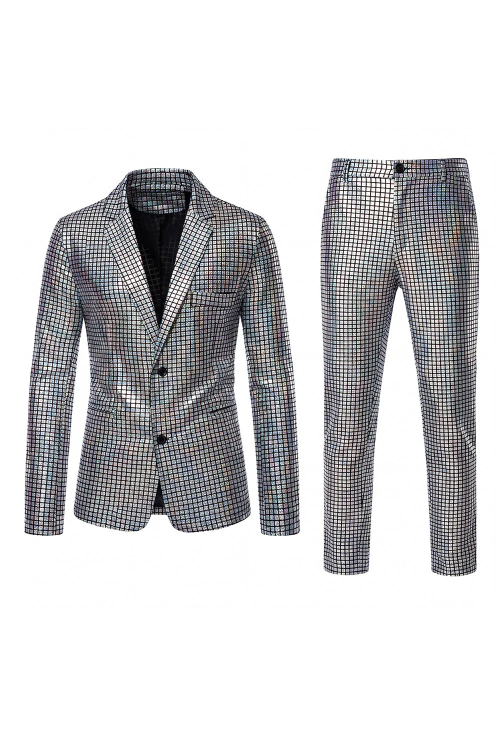 Black Metallic Grid Single Breasted Notched Lapel 2-Piece Men's Prom Suits - Image 7