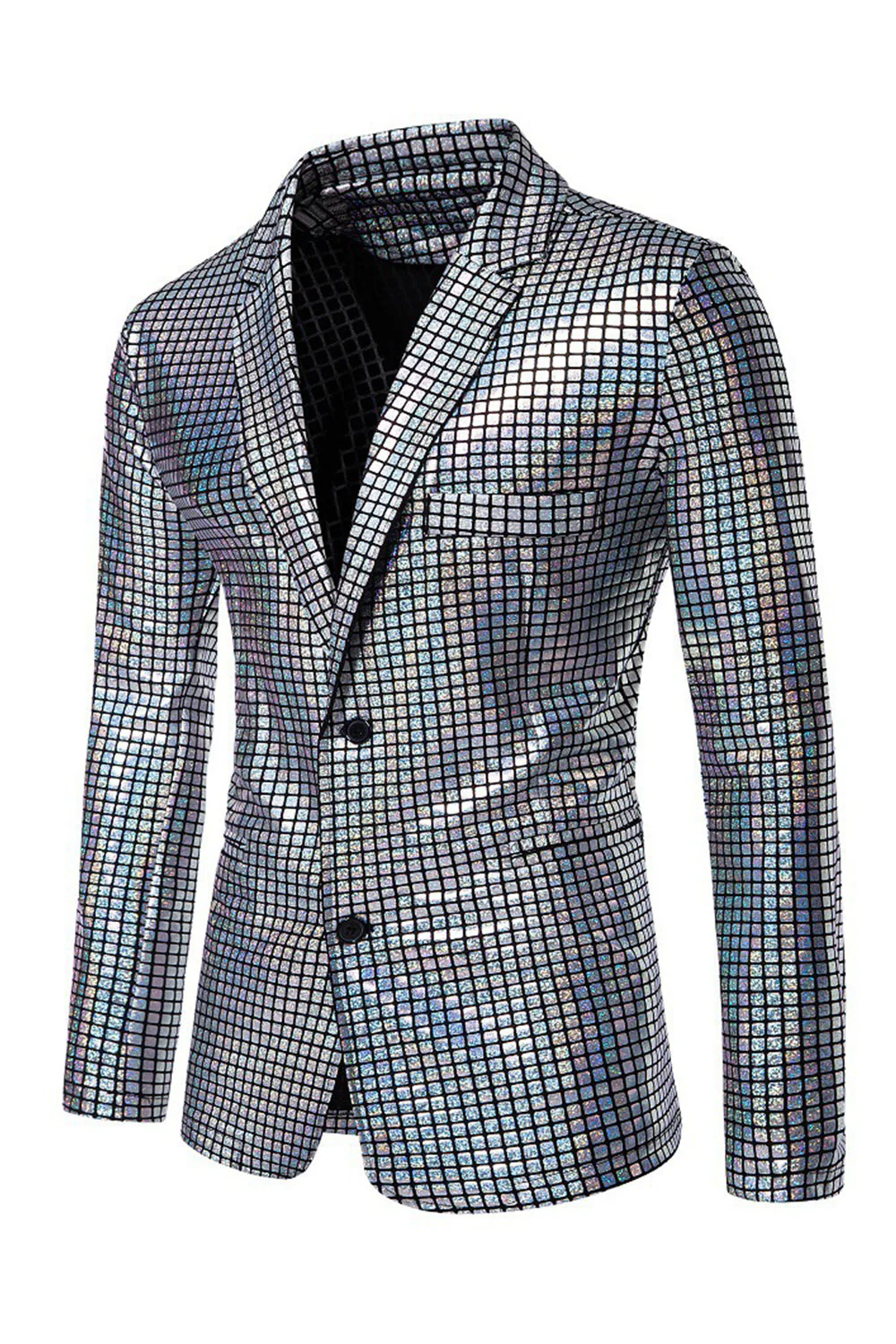 Black Metallic Grid Single Breasted Notched Lapel 2-Piece Men's Prom Suits - Image 9