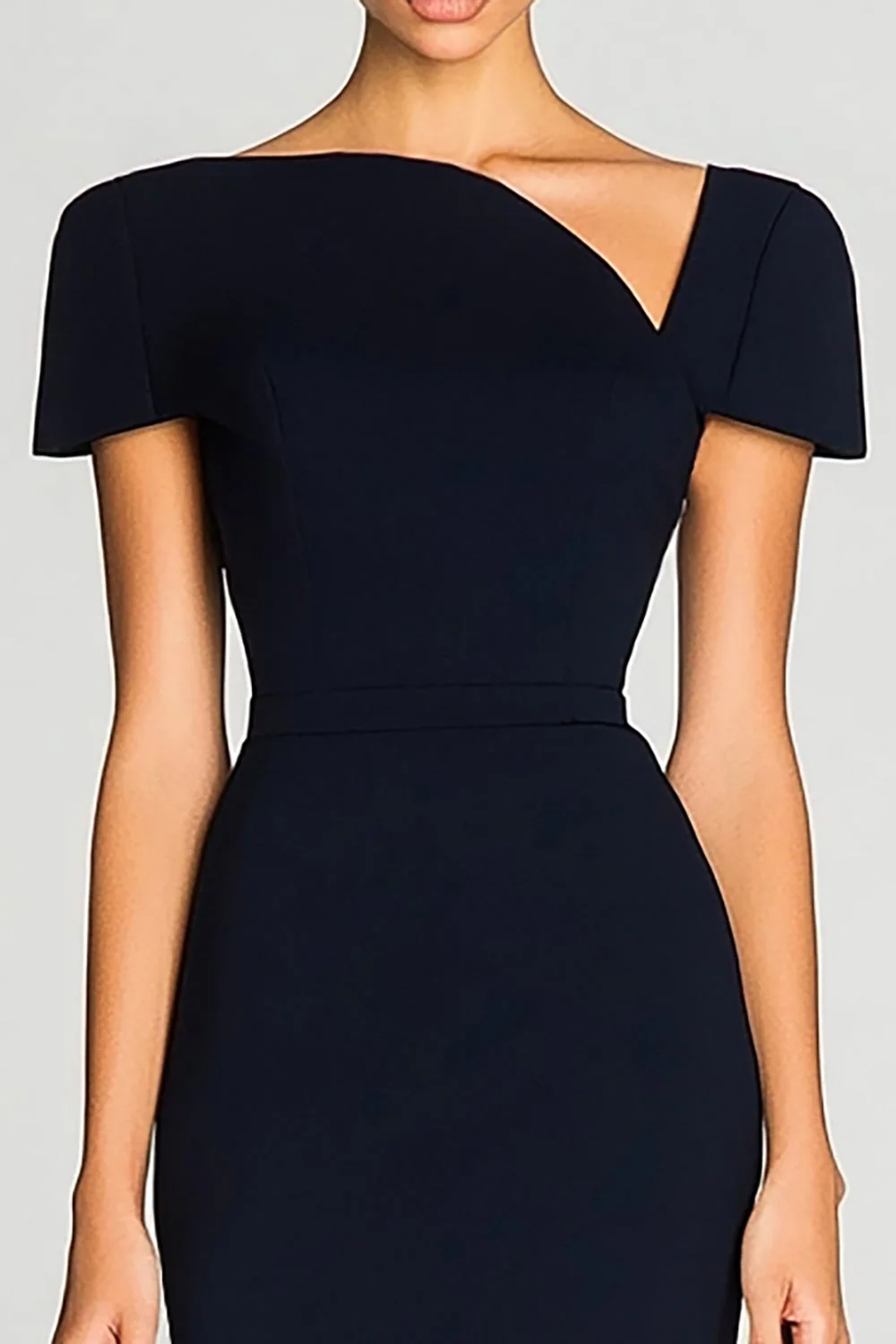 Black Off the Shoulder Bodycon Satin Knee-Length Work Dress - Image 2