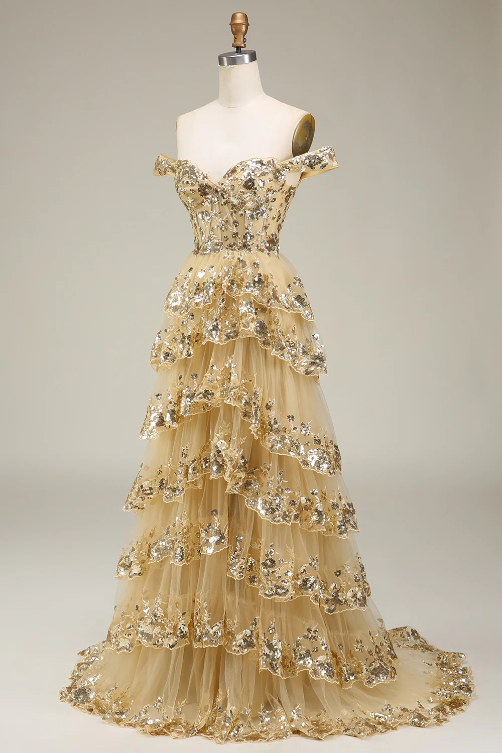 Black Off The Shoulder Tiered Prom Dress - Image 11