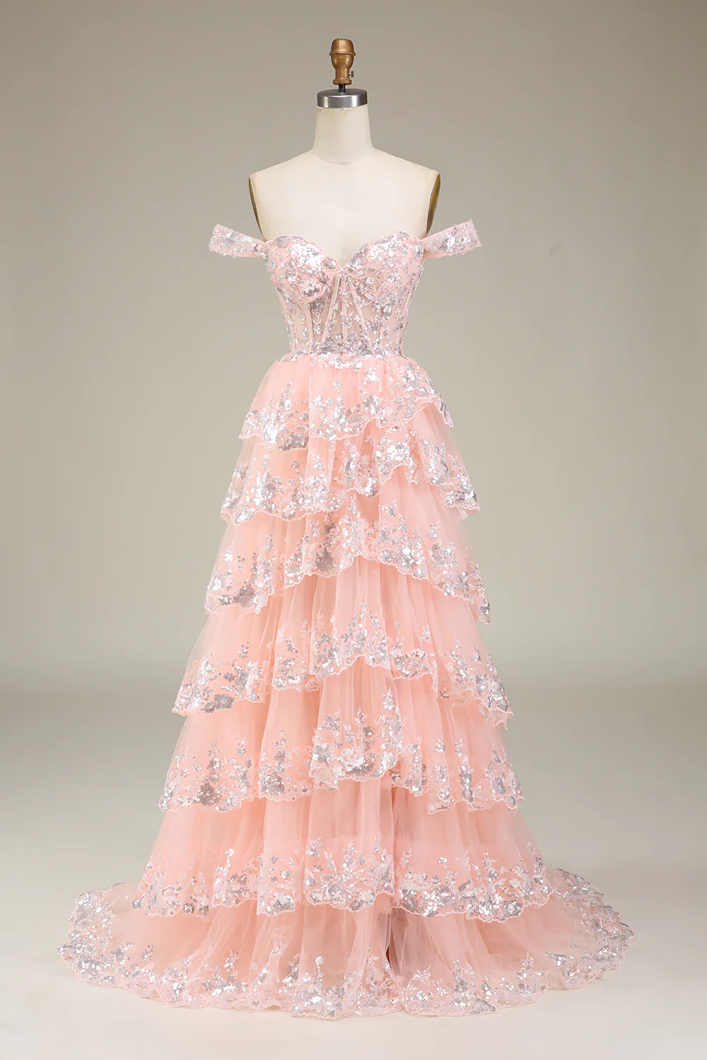 Black Off The Shoulder Tiered Prom Dress - Image 12