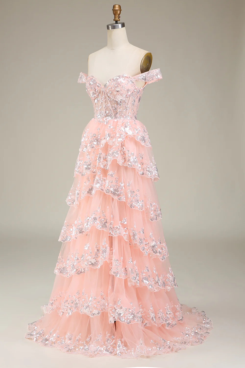 Black Off The Shoulder Tiered Prom Dress - Image 14