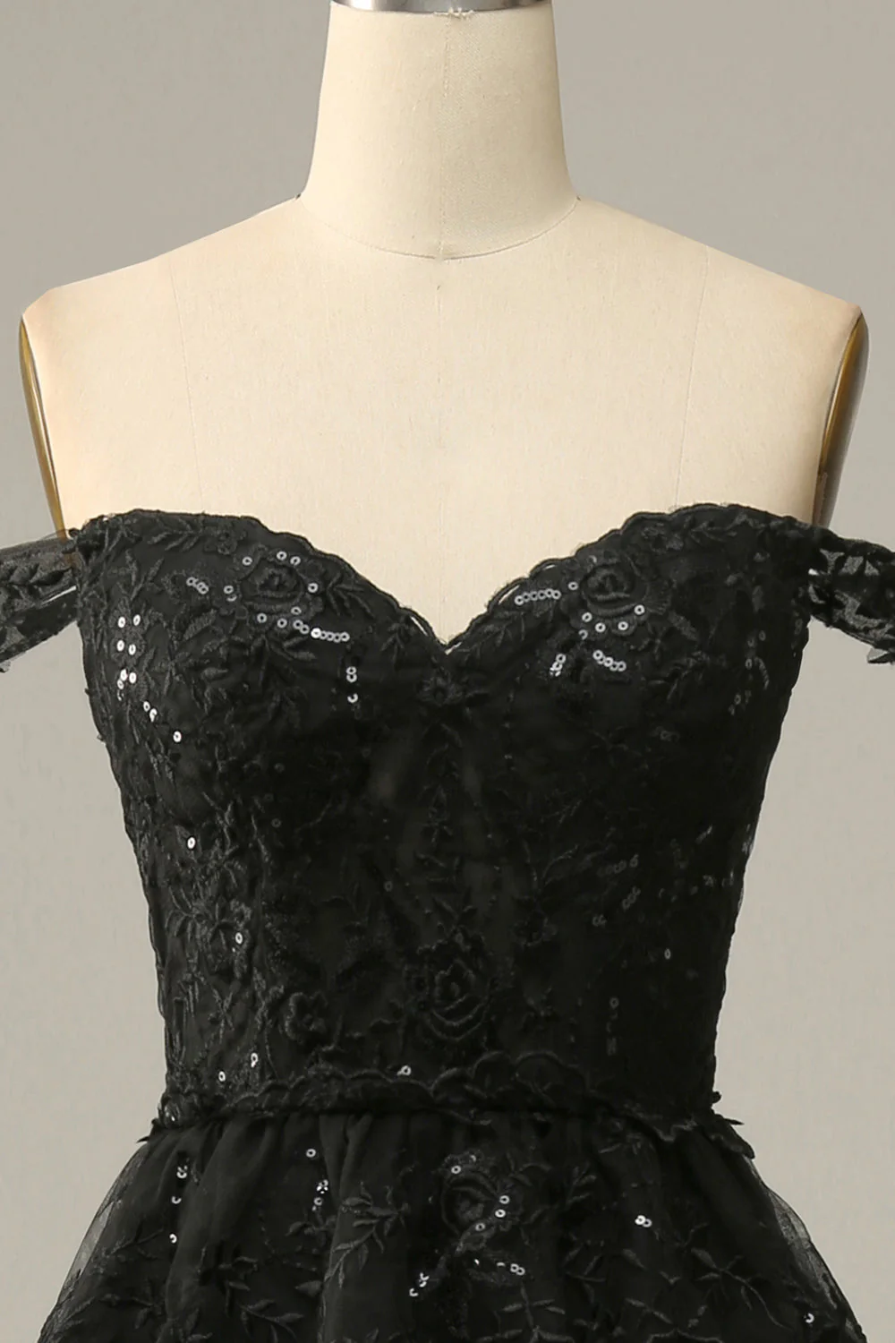 Black Off The Shoulder Tiered Prom Dress - Image 4