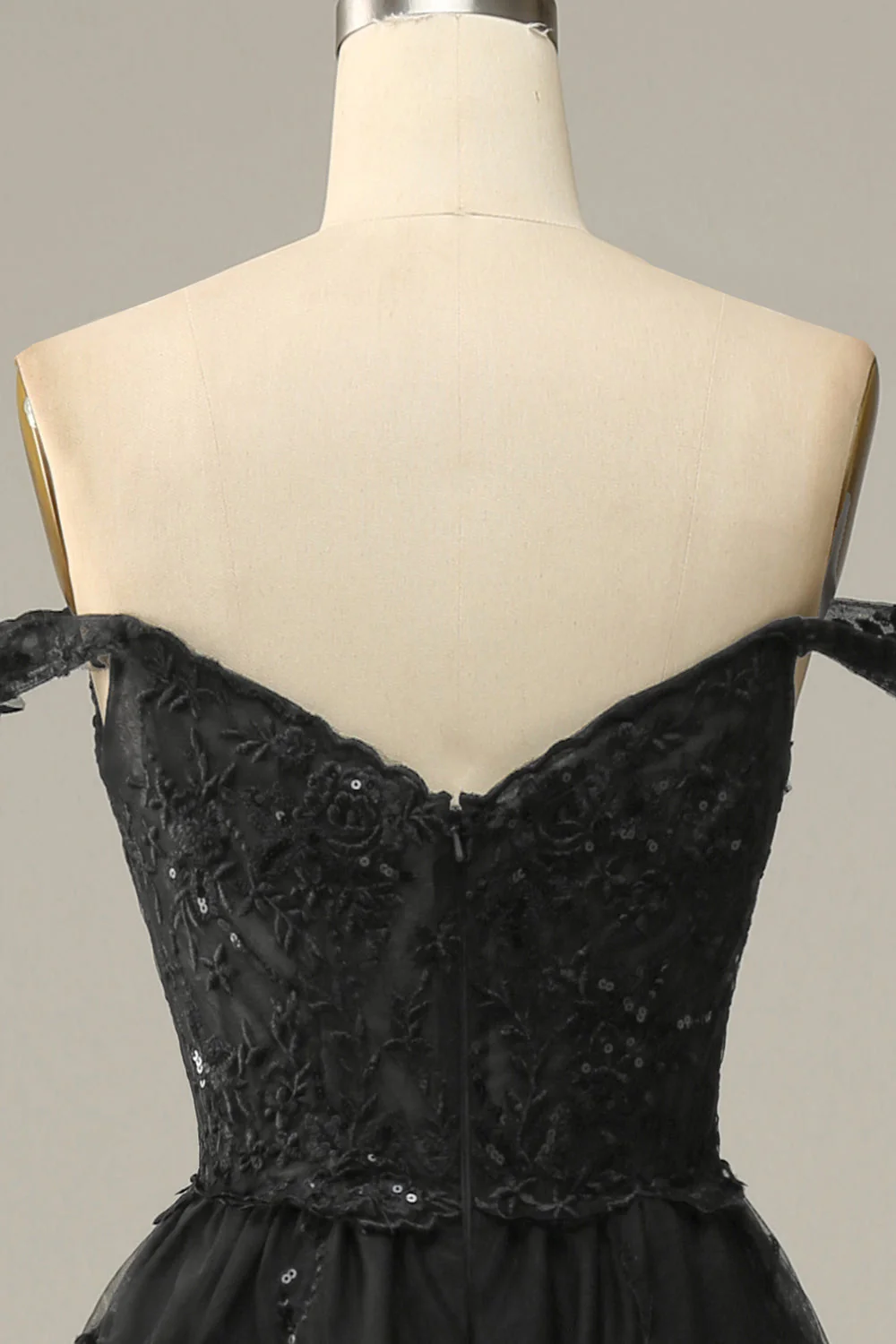 Black Off The Shoulder Tiered Prom Dress - Image 5