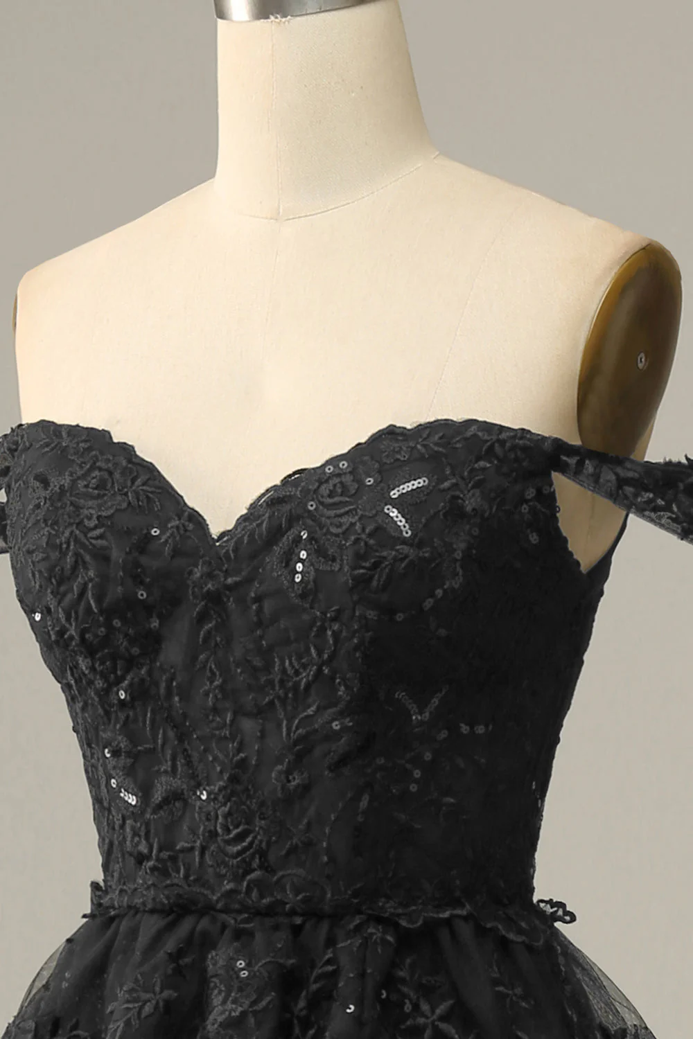 Black Off The Shoulder Tiered Prom Dress - Image 6