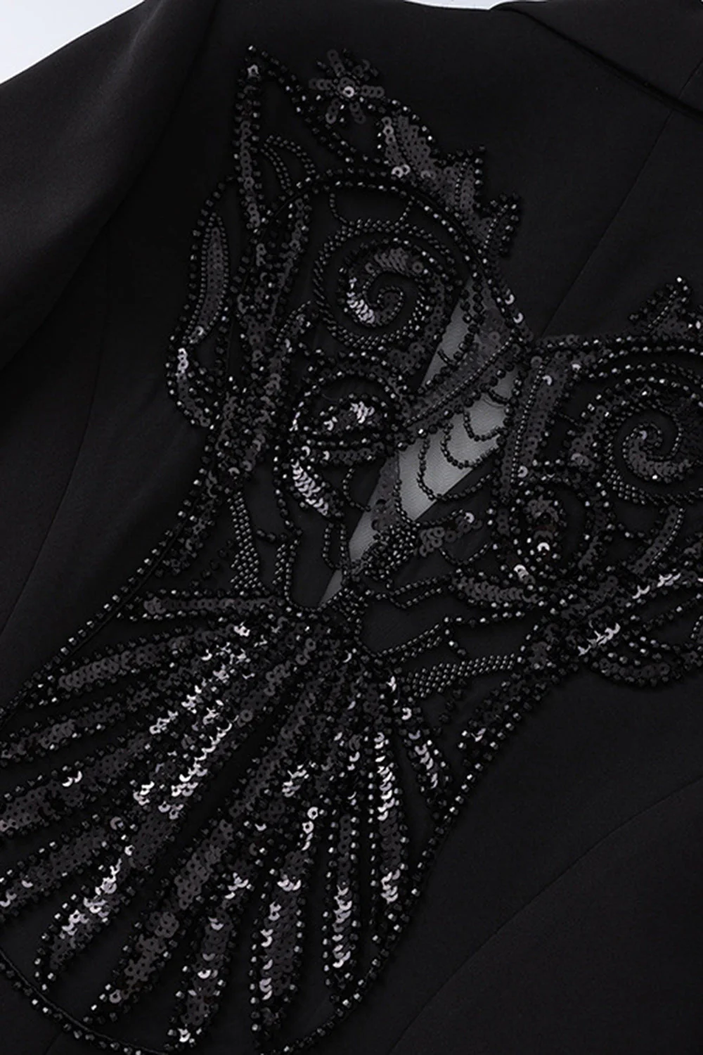 Black One Button Seuqin Beaded Shawl Lapel Blazer - Image 3