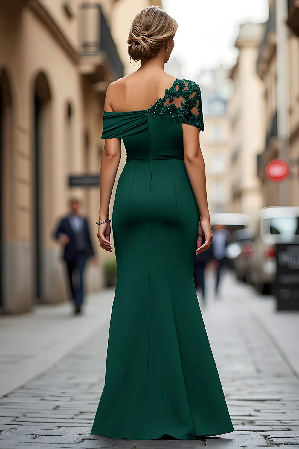 Black One Shoulder Mermaid Appliqued Long Choir Dress - Image 11