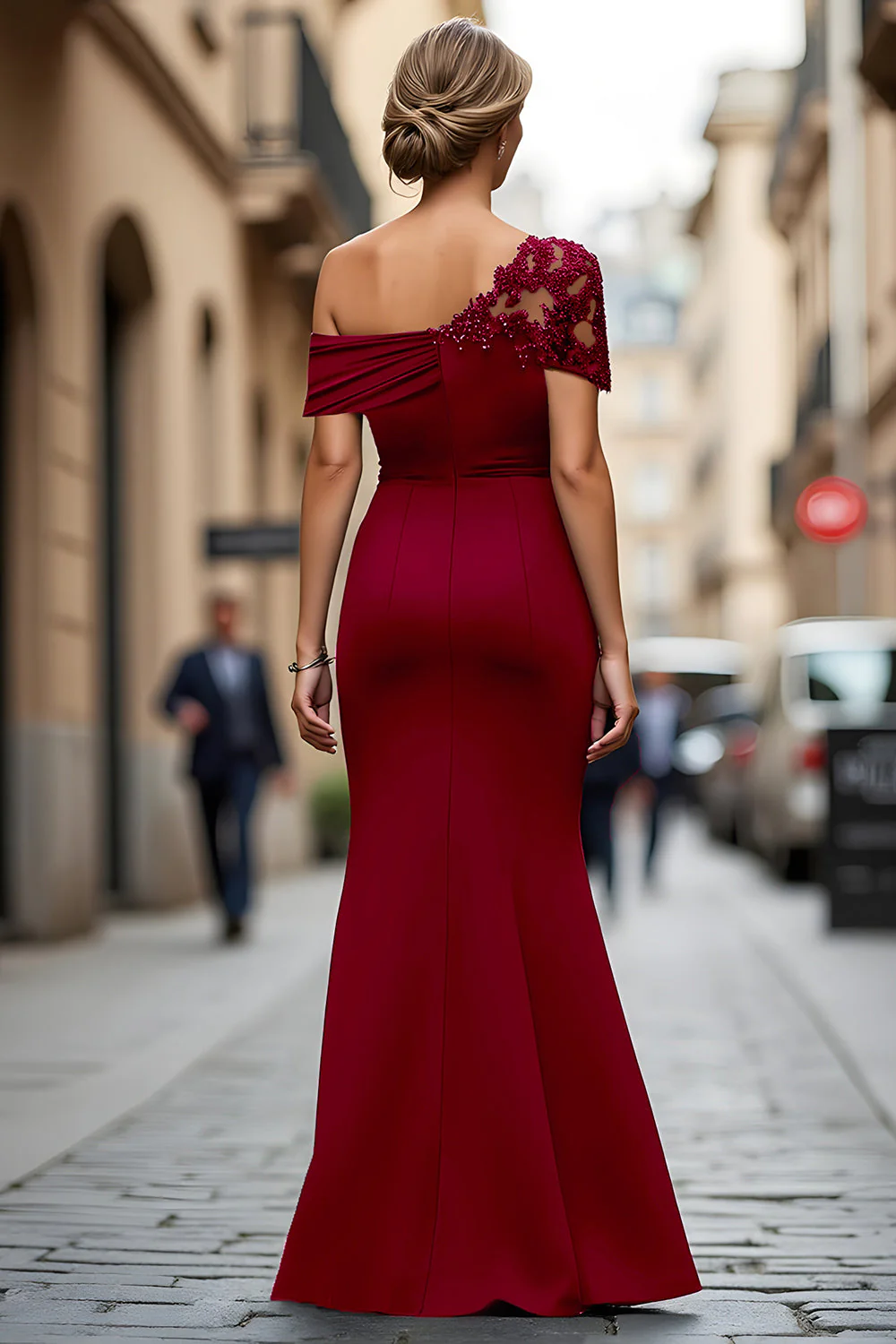 Black One Shoulder Mermaid Appliqued Long Choir Dress - Image 13