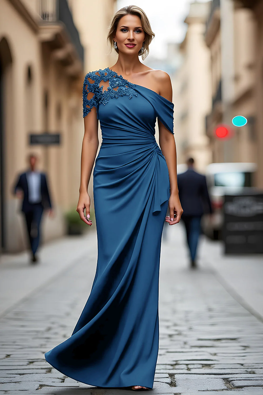 Black One Shoulder Mermaid Appliqued Long Choir Dress - Image 14