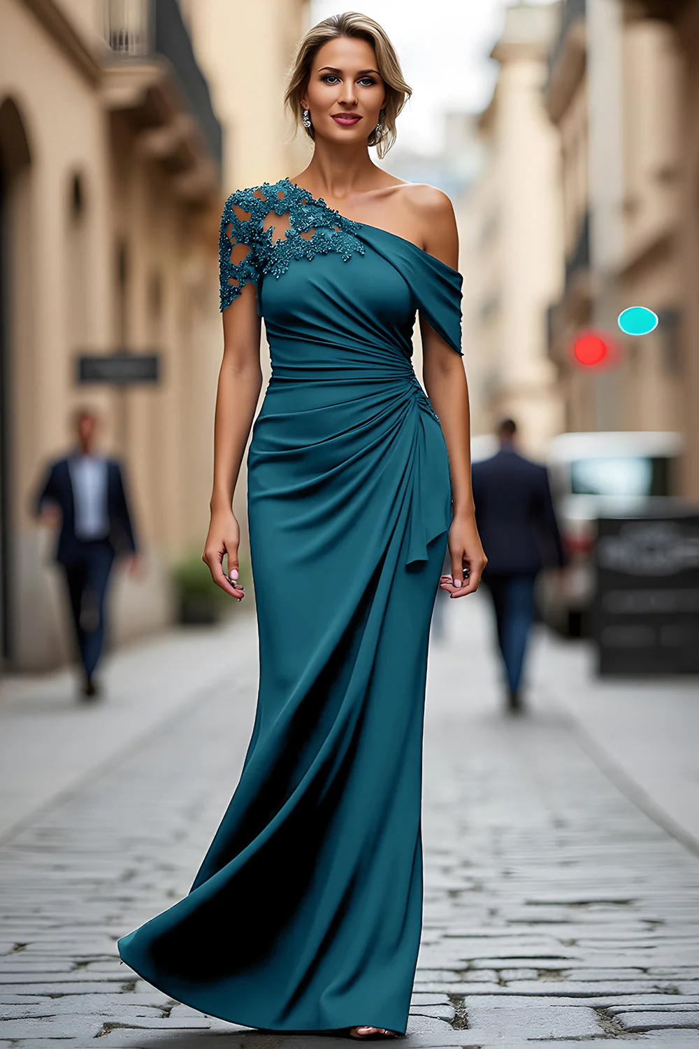 Black One Shoulder Mermaid Appliqued Long Choir Dress - Image 16