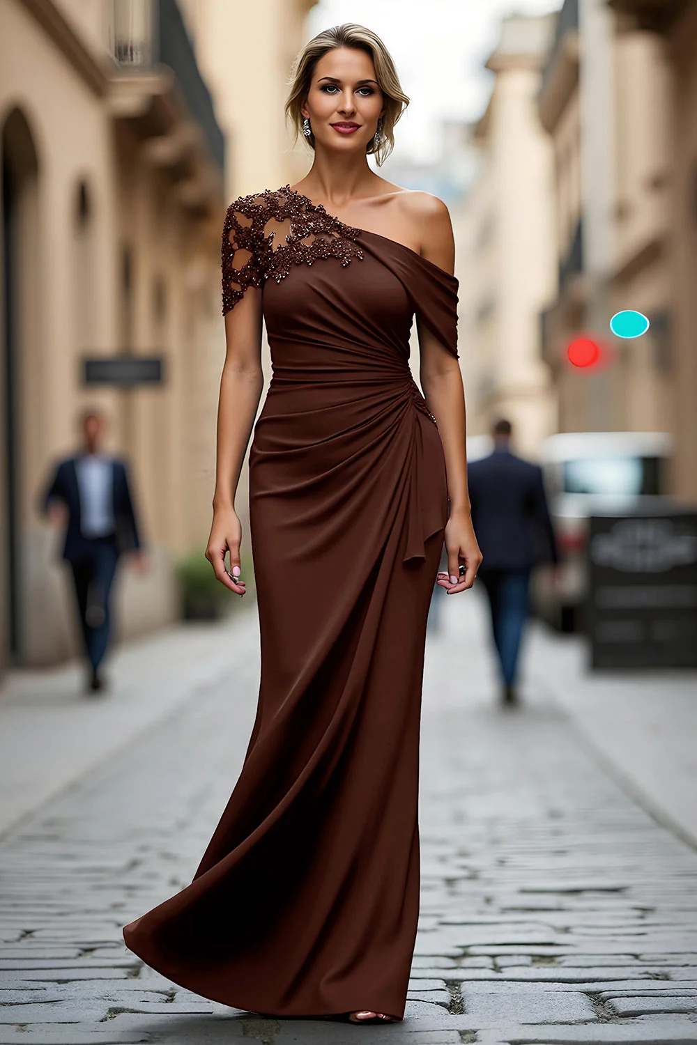 Black One Shoulder Mermaid Appliqued Long Choir Dress - Image 18