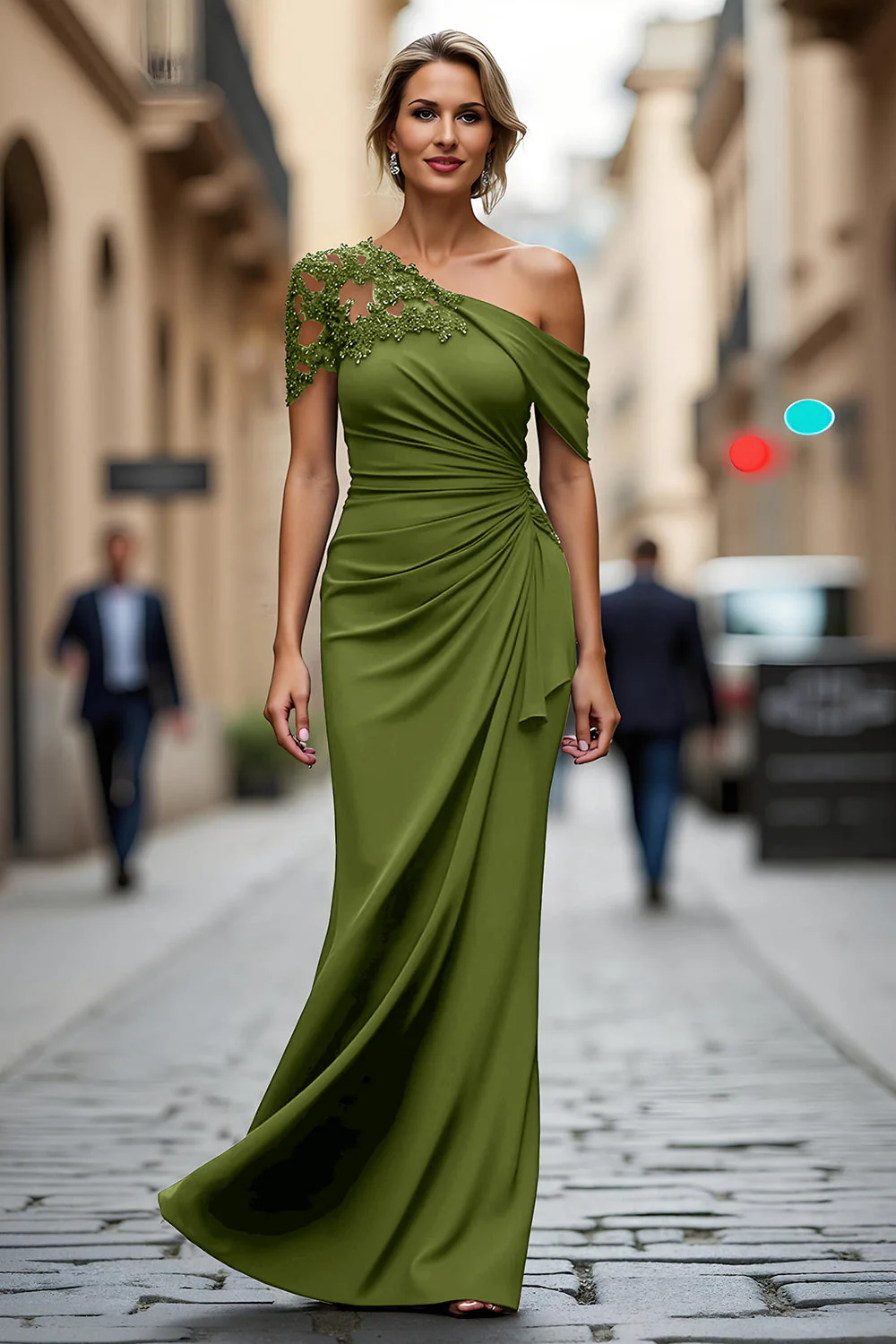Black One Shoulder Mermaid Appliqued Long Choir Dress - Image 24