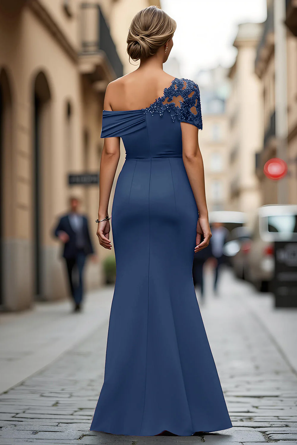 Black One Shoulder Mermaid Appliqued Long Choir Dress - Image 27