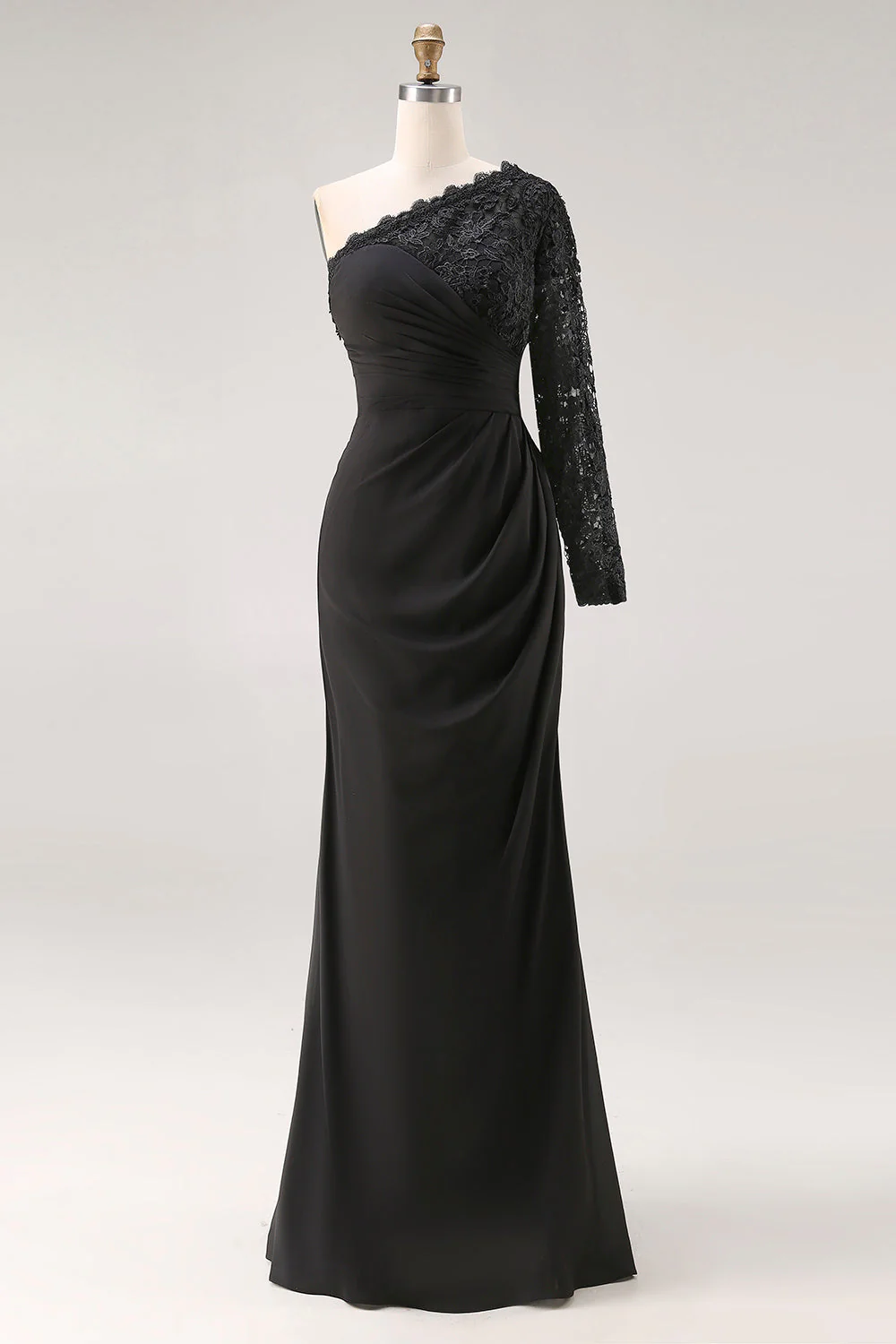 Black One Shoulder Mermaid Plus Size Mother Of The Bride Dress with Lace - Image 7
