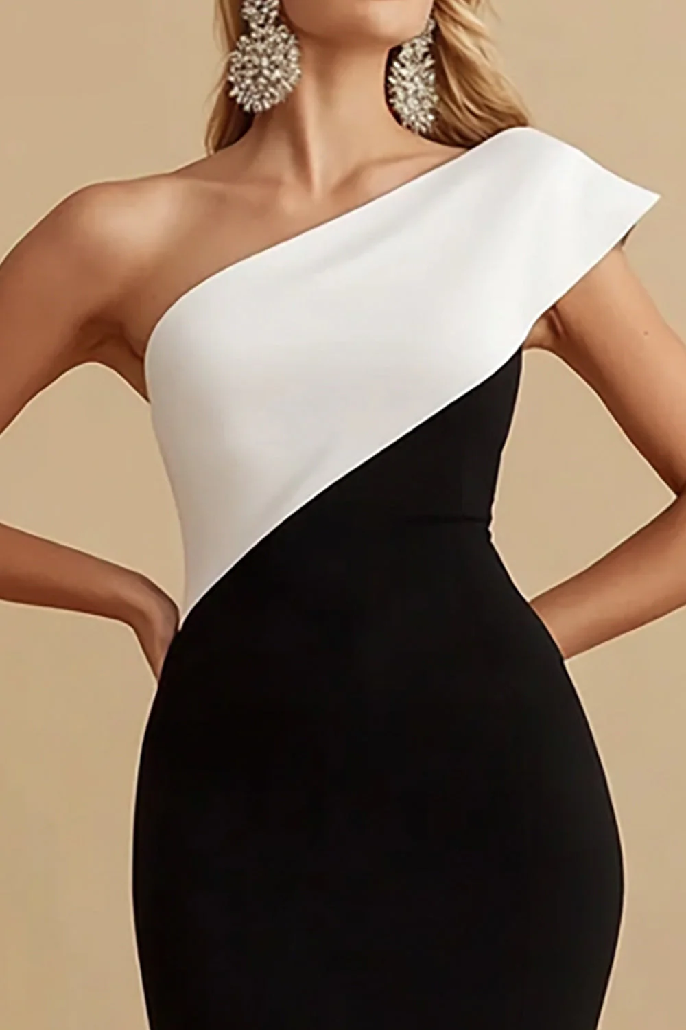 Black One Shoulder Mermaid Satin Evening Dress - Image 2