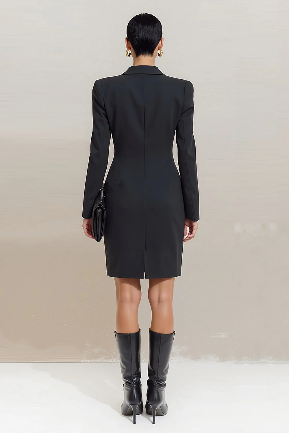 Black Peak Lapel Double Breasted Bodycon Mini Work Dress - Image 2