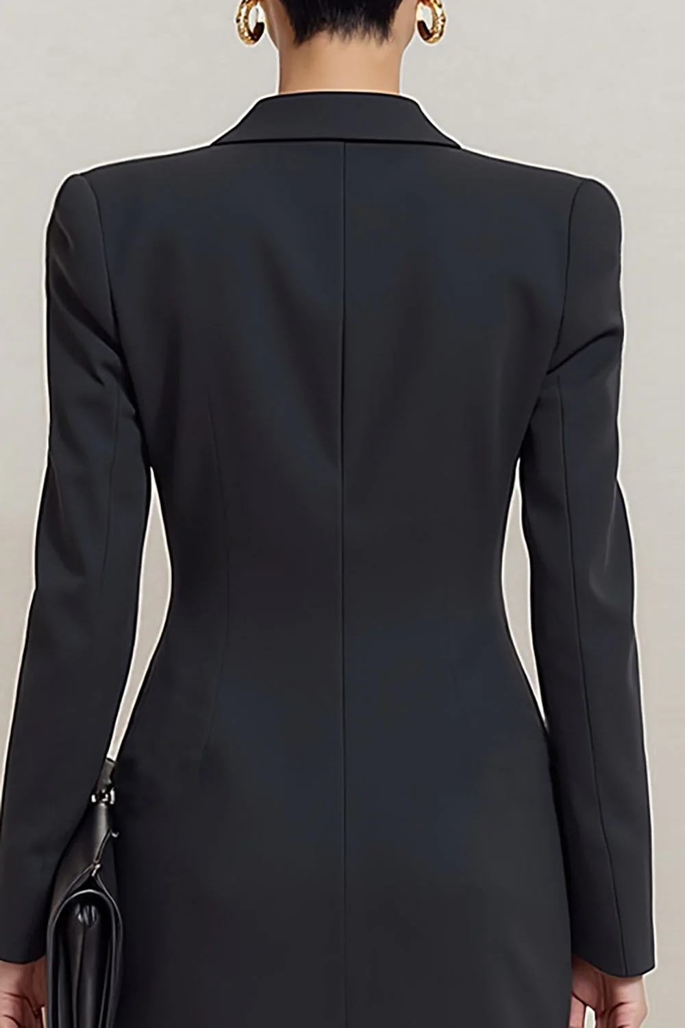 Black Peak Lapel Double Breasted Bodycon Mini Work Dress - Image 4