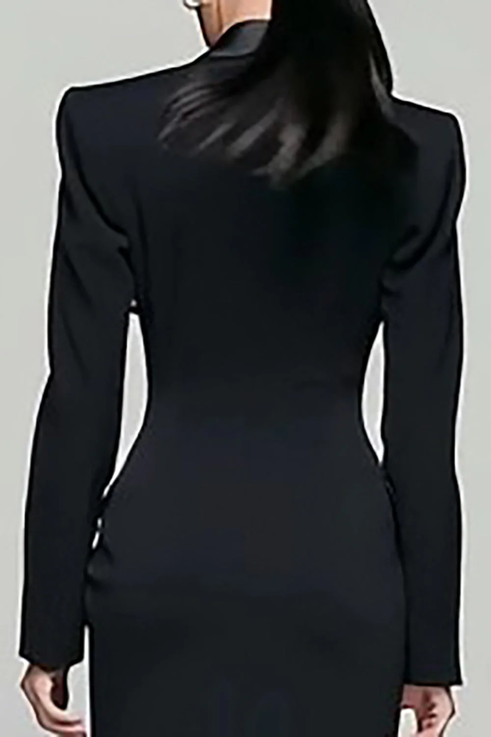 Black Peak Lapel Double Breasted Women's Blazer Dress with Slit - Image 4