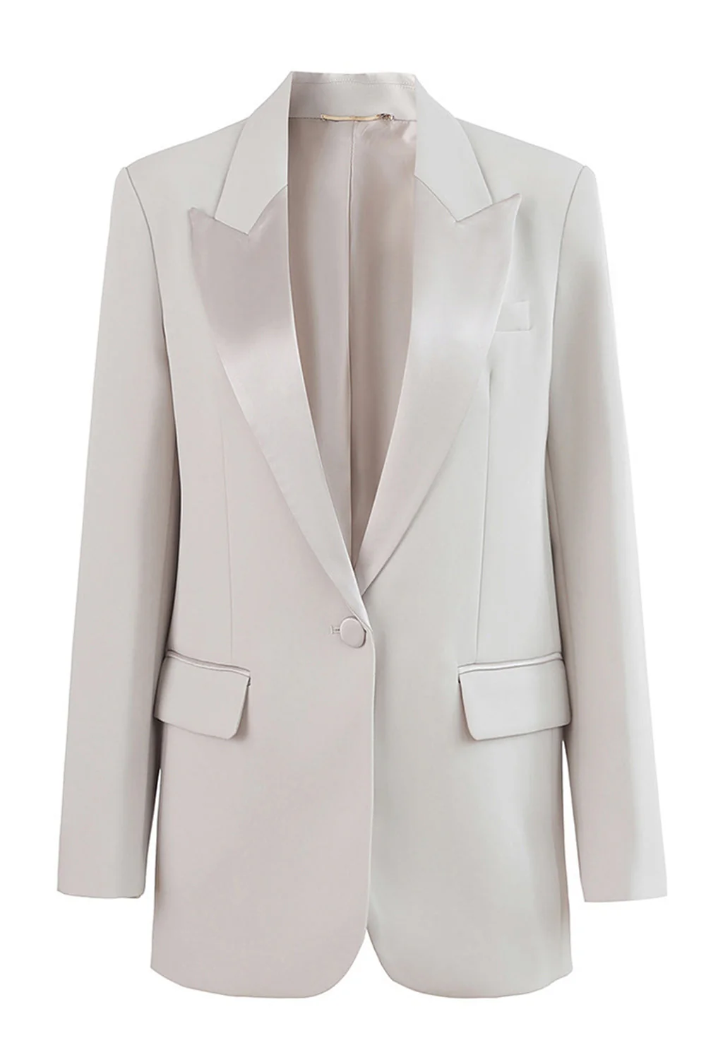 Black Peak Lapel One Button Satin Blazer - Image 3