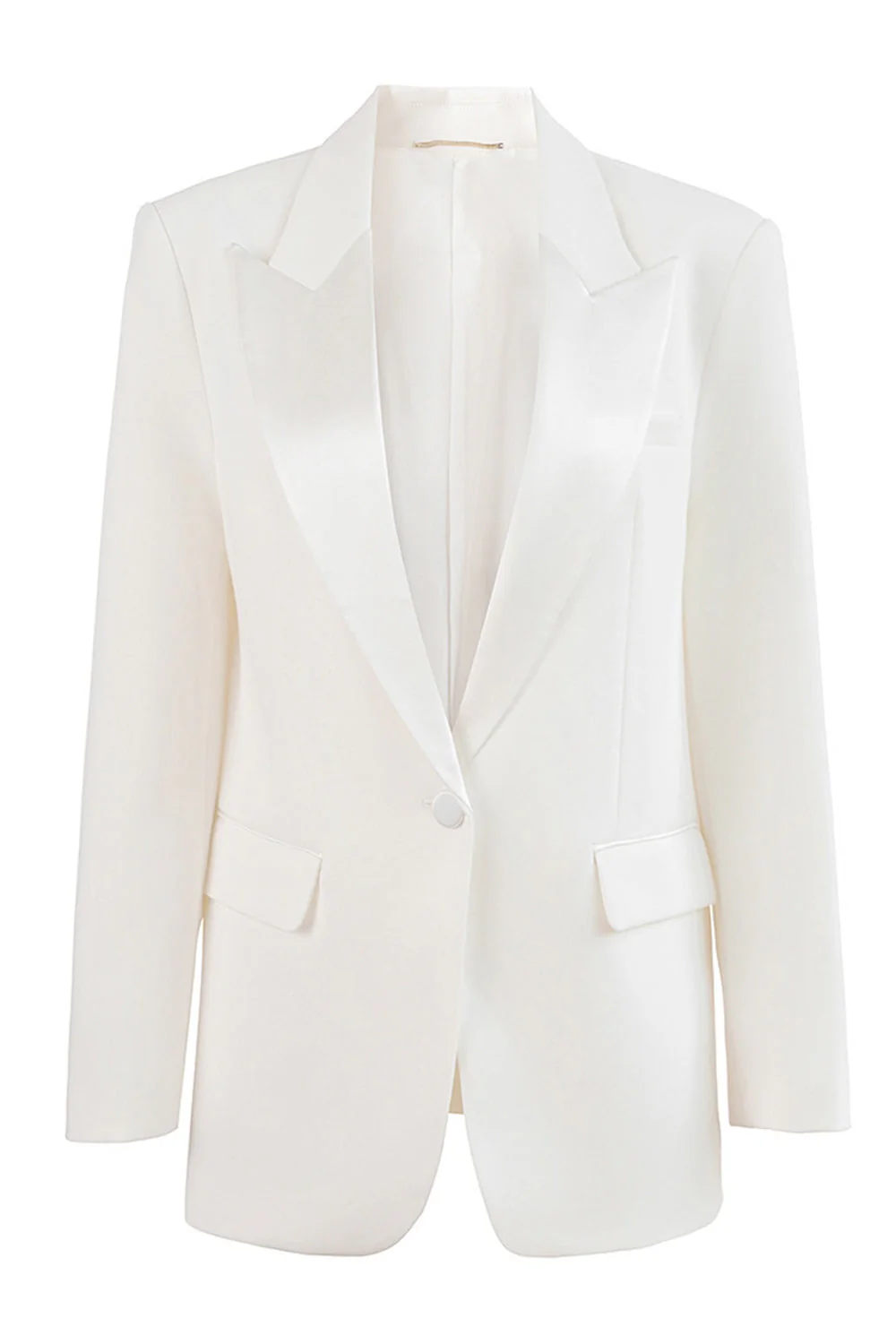 Black Peak Lapel One Button Satin Blazer - Image 7